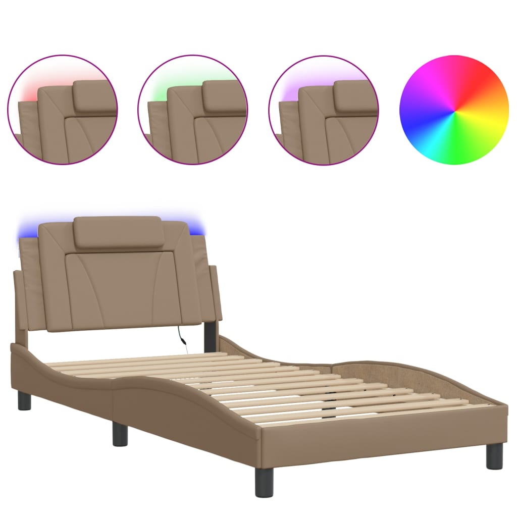 sengeramme Viana med LED uden madras 100x200 cm cappuccinofarvet