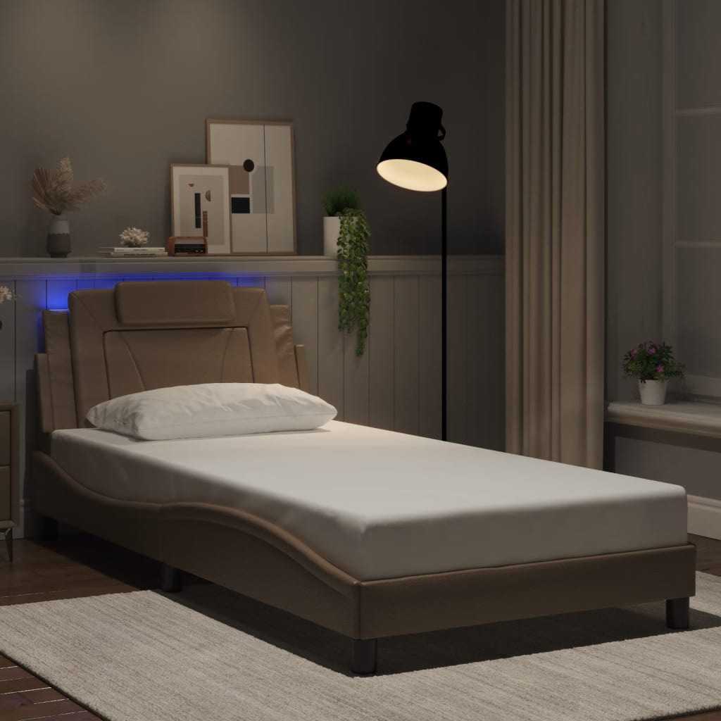 sengeramme Viana med LED uden madras 100x200 cm cappuccinofarvet