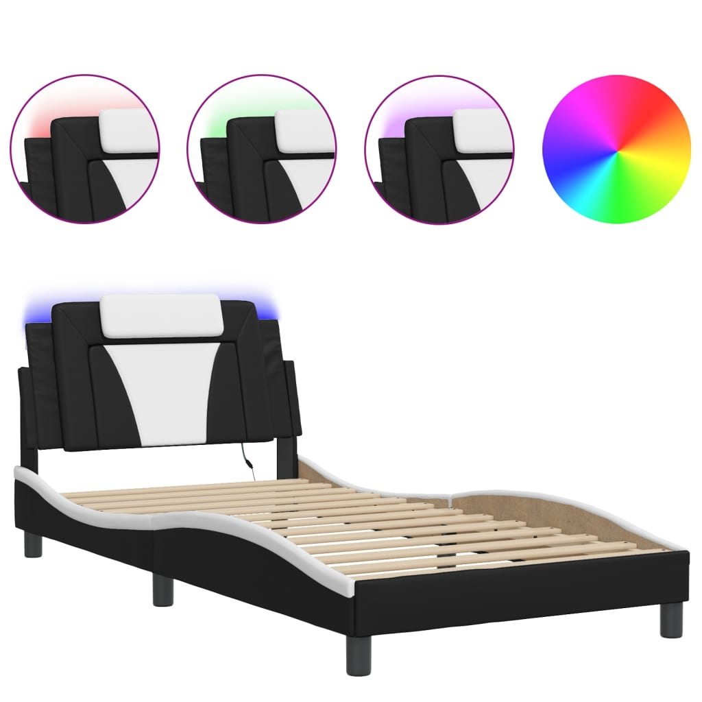 sengeramme Viana med LED uden madras 100x200 cm sort og hvid