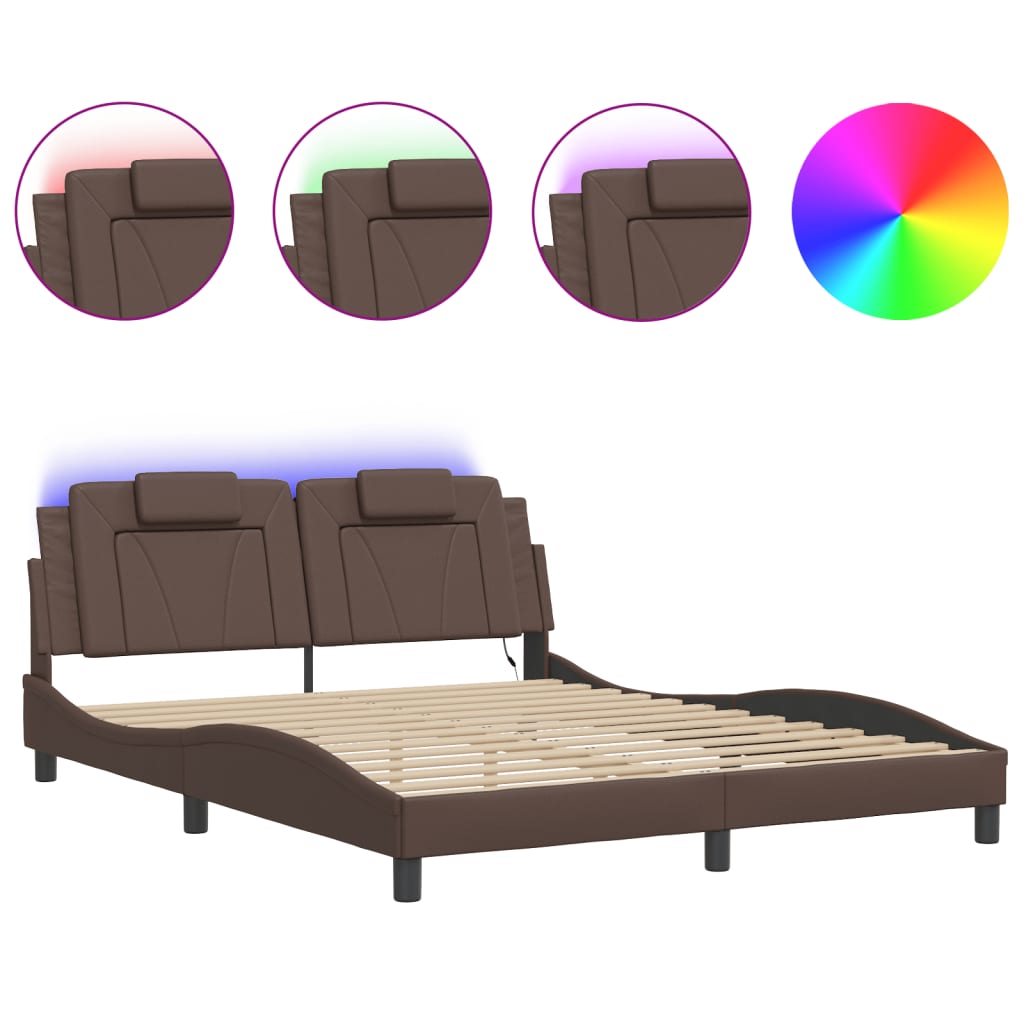 sengeramme Viana med LED uden madras 160x200 cm brun