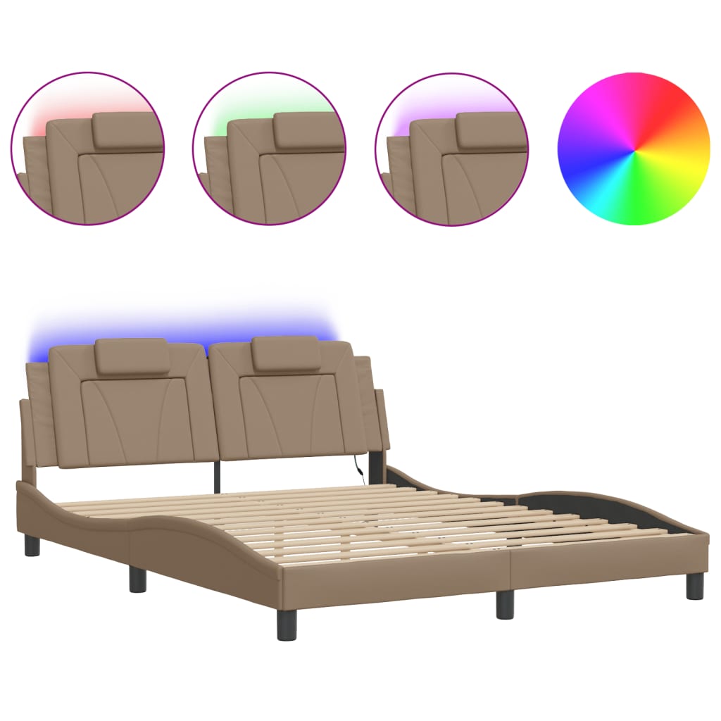 sengeramme Viana med LED uden madras 160x200 cm cappuccinofarvet