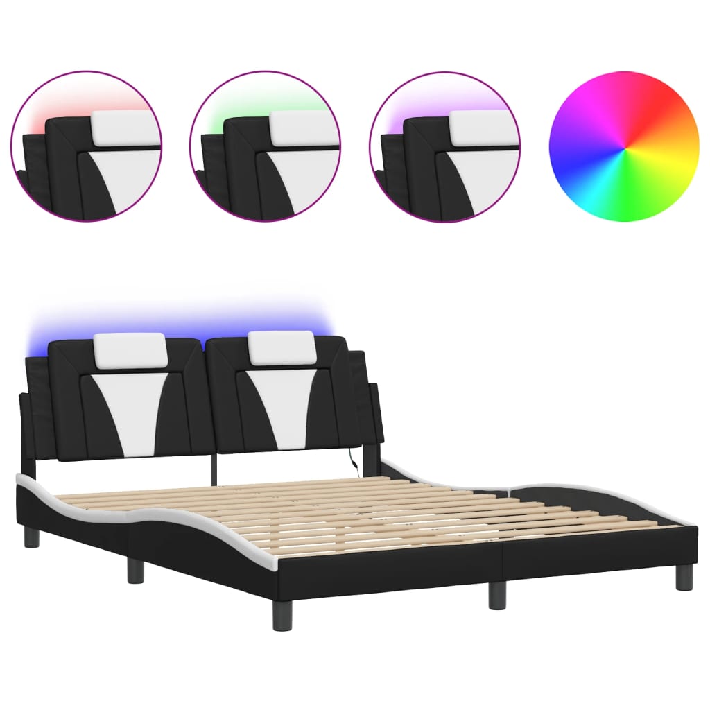 sengeramme Viana med LED uden madras 160x200 cm sort og hvid
