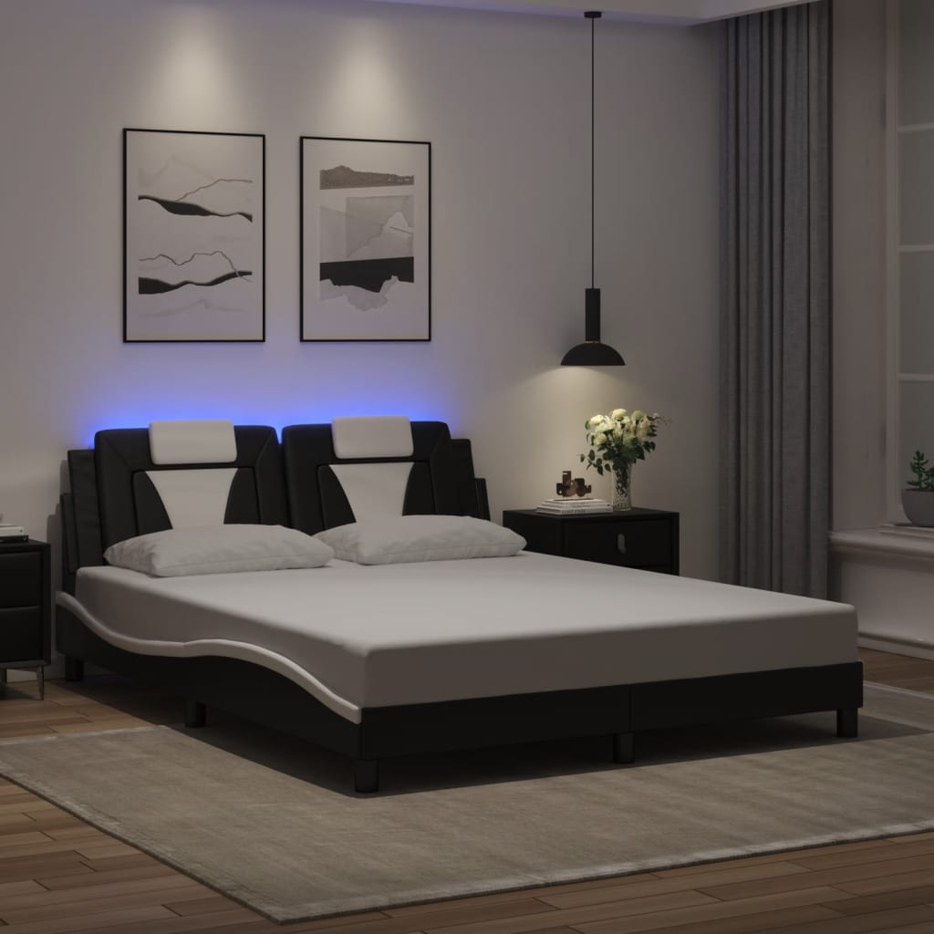 sengeramme Viana med LED uden madras 160x200 cm sort og hvid