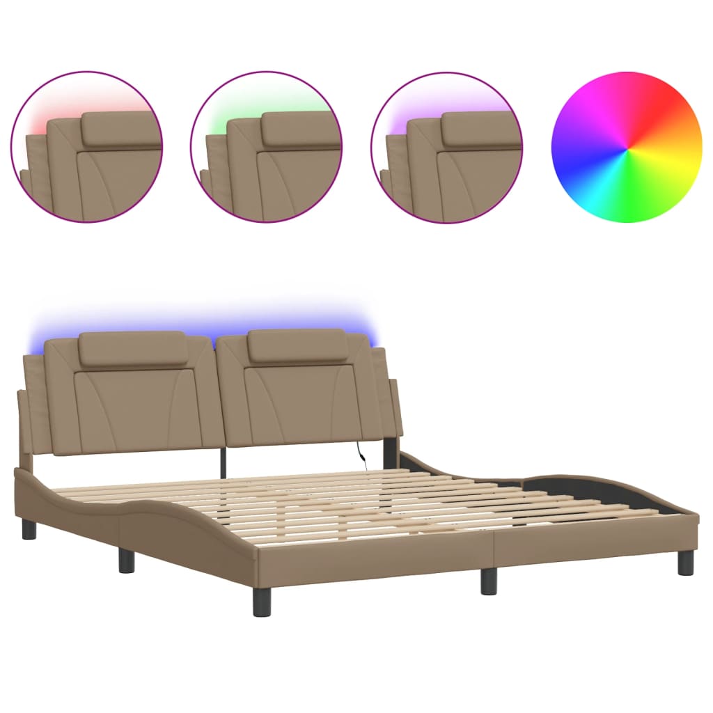 sengeramme Viana med LED uden madras 180x200 cm cappuccinofarvet