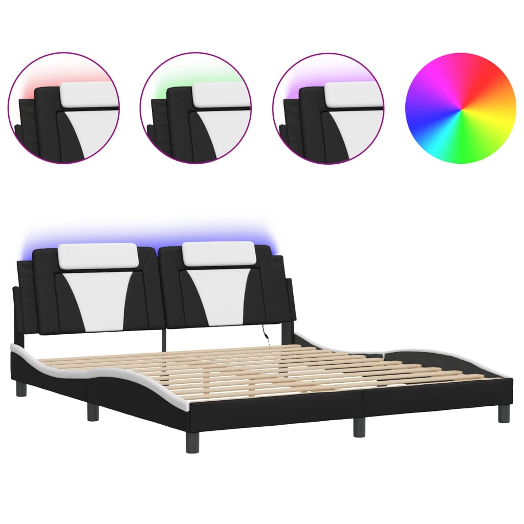 sengeramme Viana med LED uden madras 180x200 cm sort og hvid