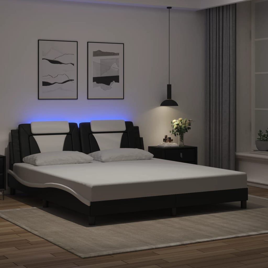 sengeramme Viana med LED uden madras 180x200 cm sort og hvid
