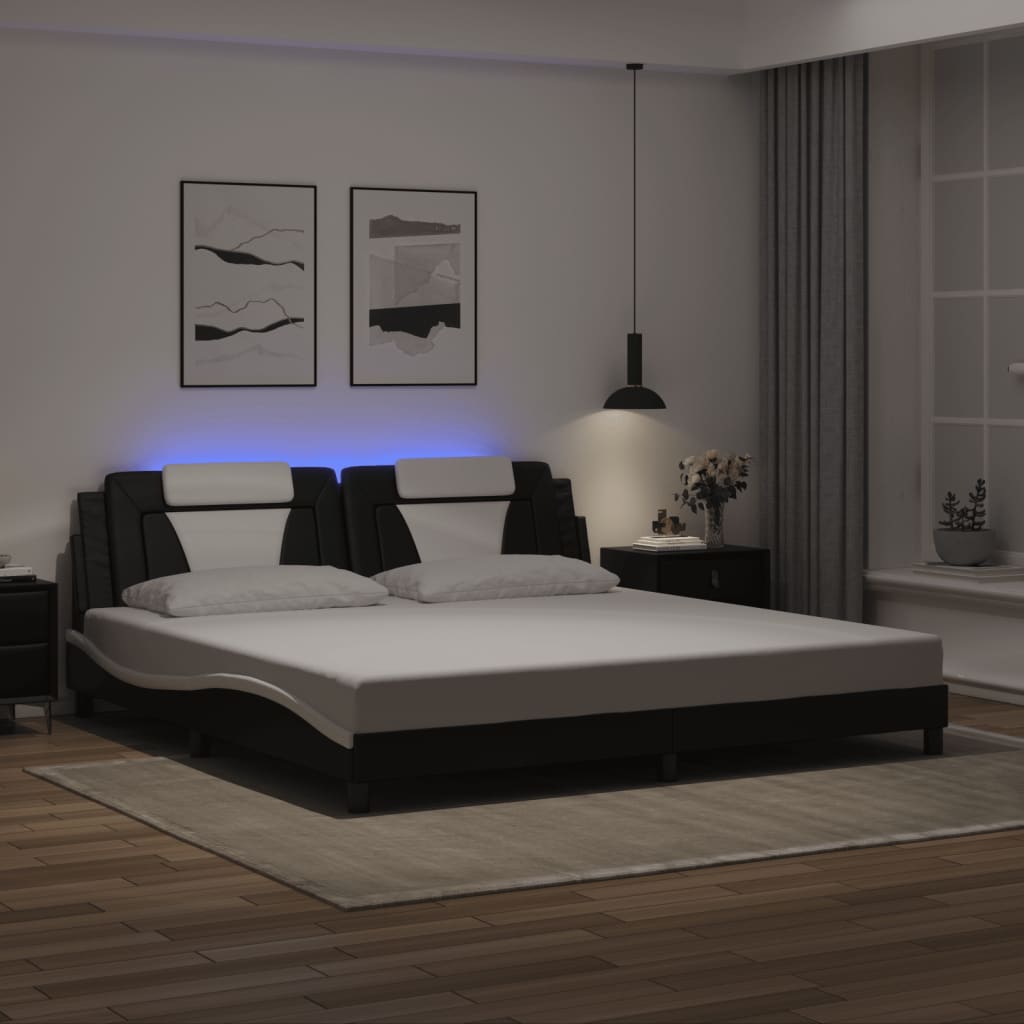 sengeramme Viana med LED uden madras 200x200 cm sort og hvid