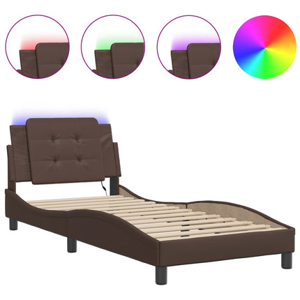 sengeramme med LED uden madras Zadar 80x200 cm brun
