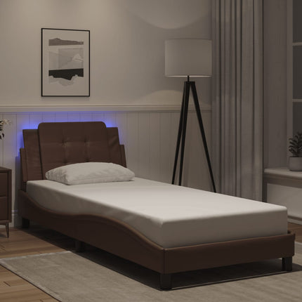 sengeramme med LED uden madras Zadar 80x200 cm brun