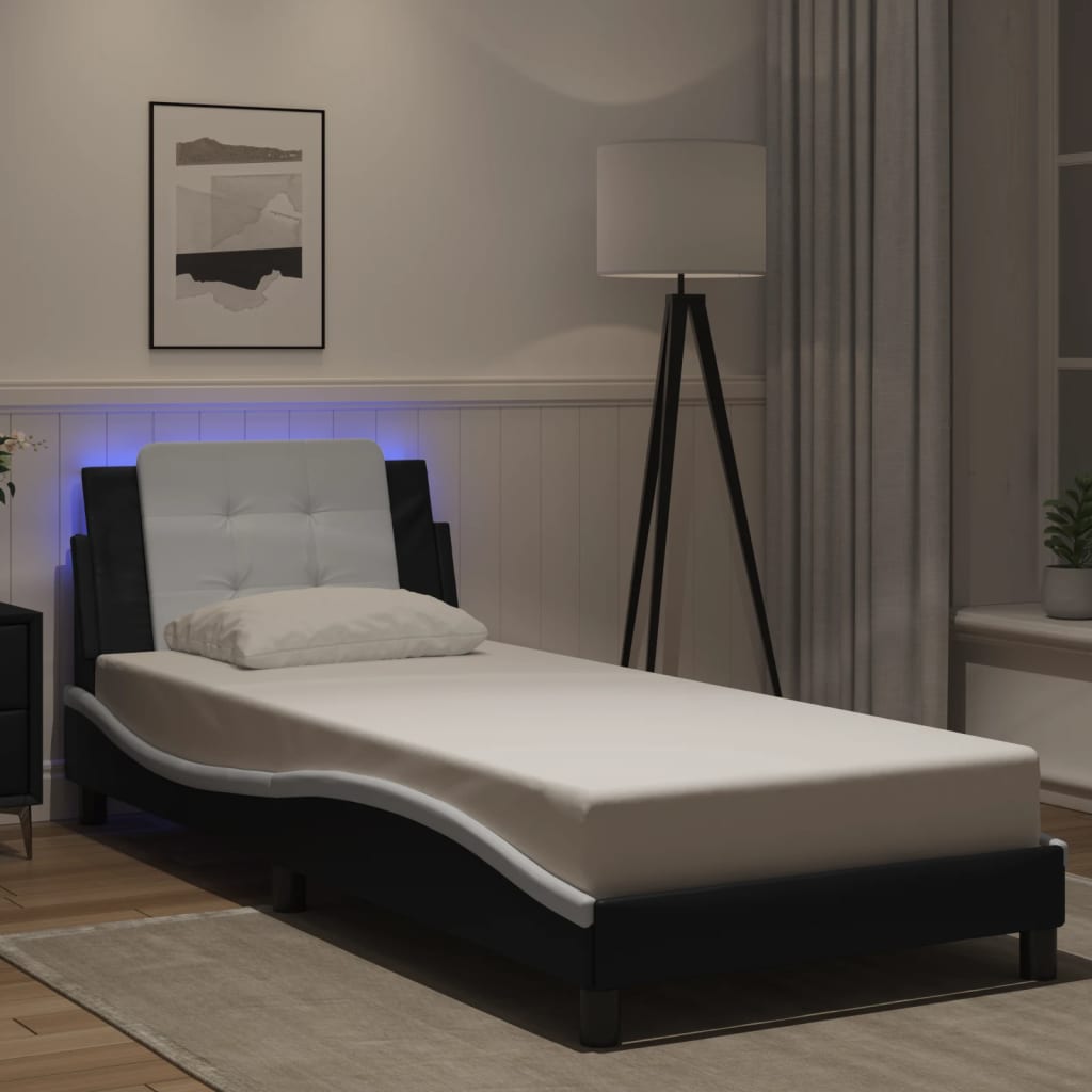 sengeramme med LED uden madras Zadar 80x200 cm sort og hvid