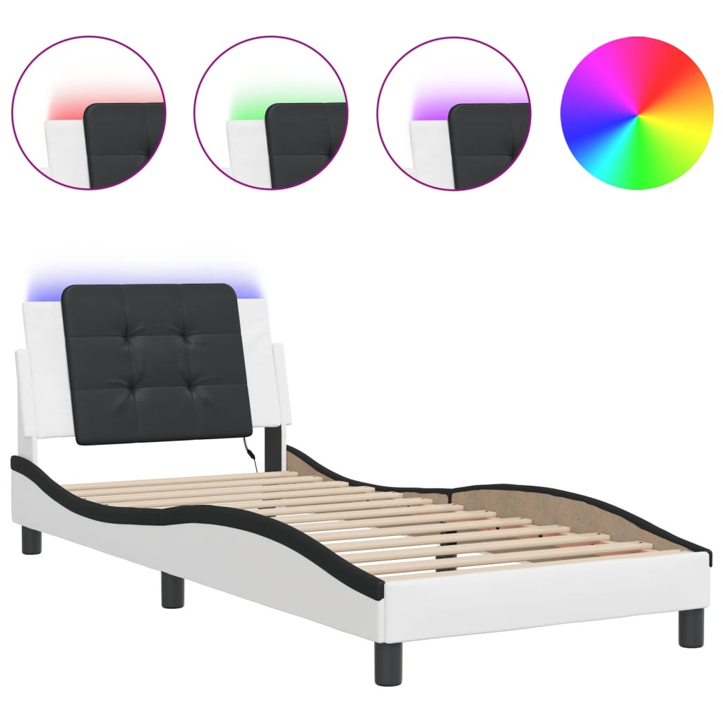 sengeramme med LED uden madras Zadar 80x200 cm hvid og sort