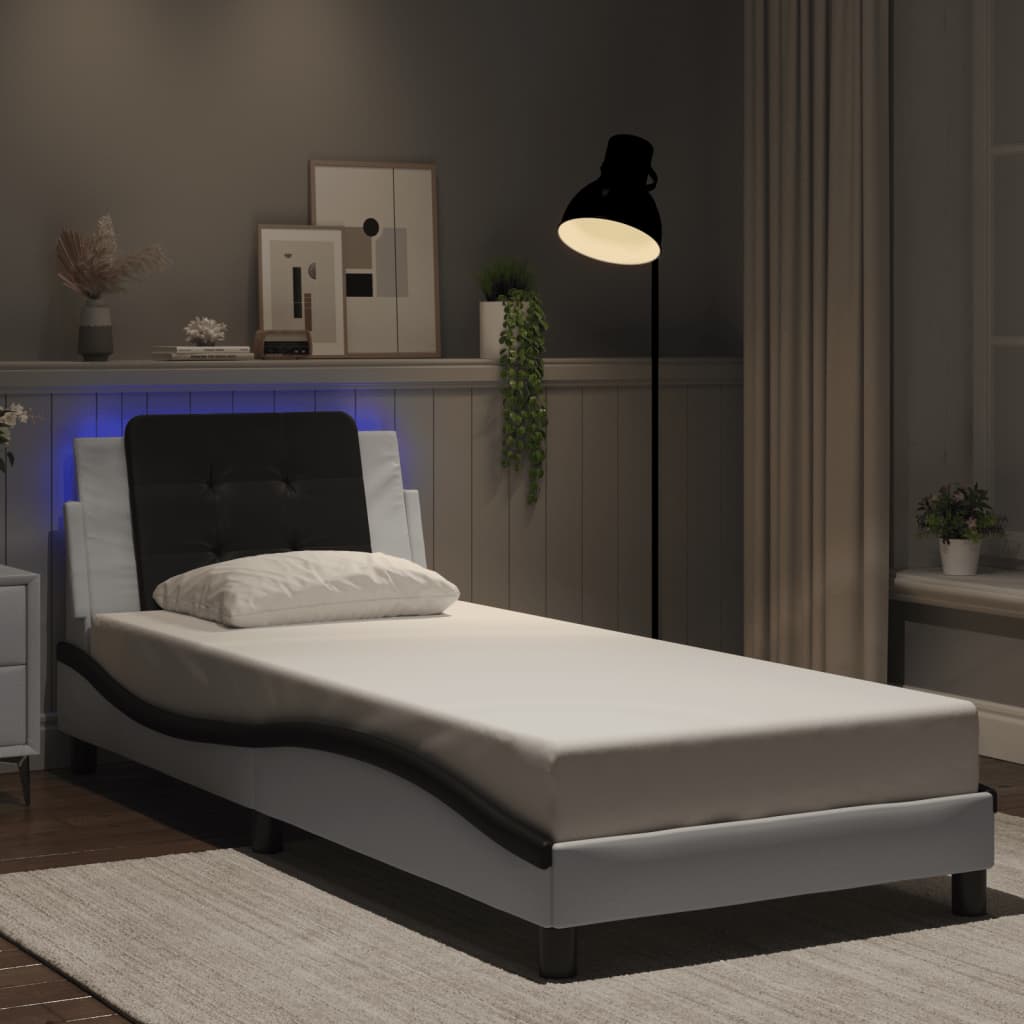 sengeramme med LED uden madras Zadar 80x200 cm hvid og sort