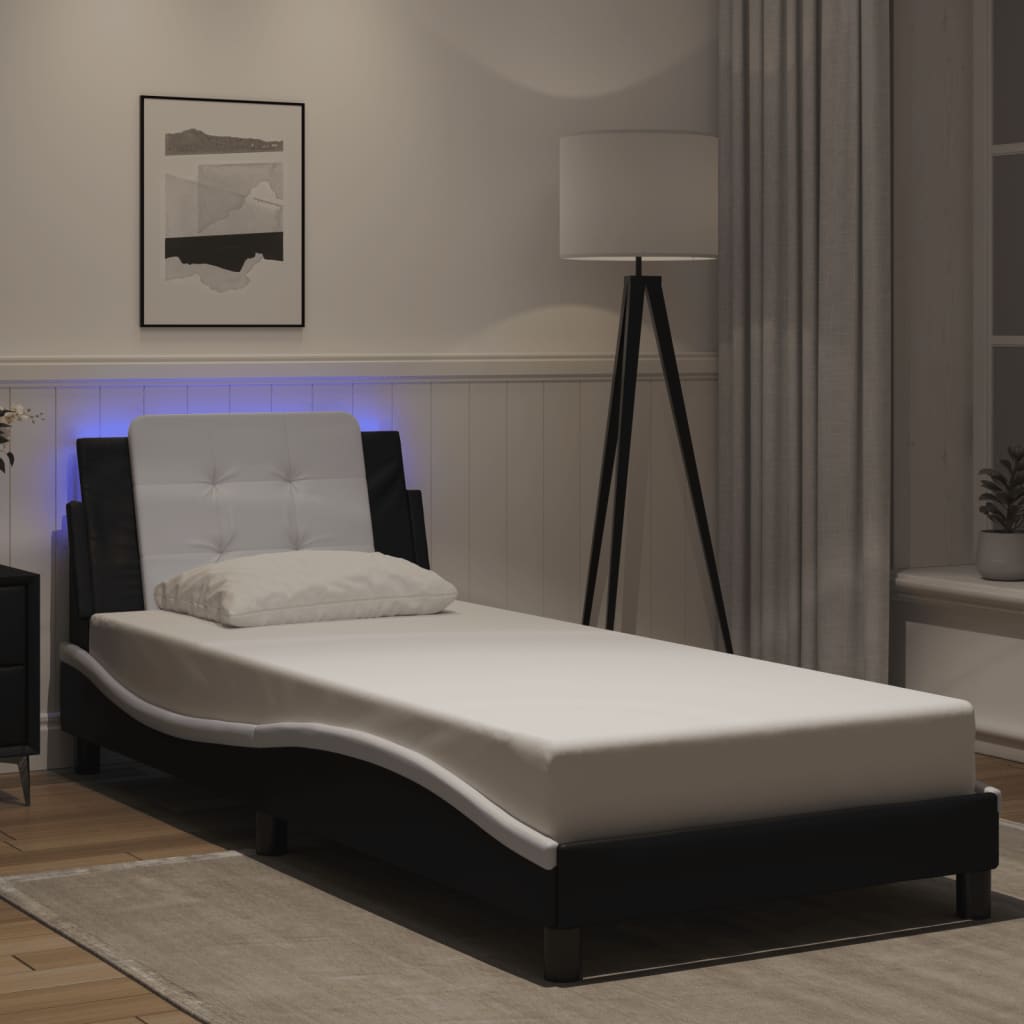 sengeramme med LED uden madras Zadar 90x190 cm sort og hvid