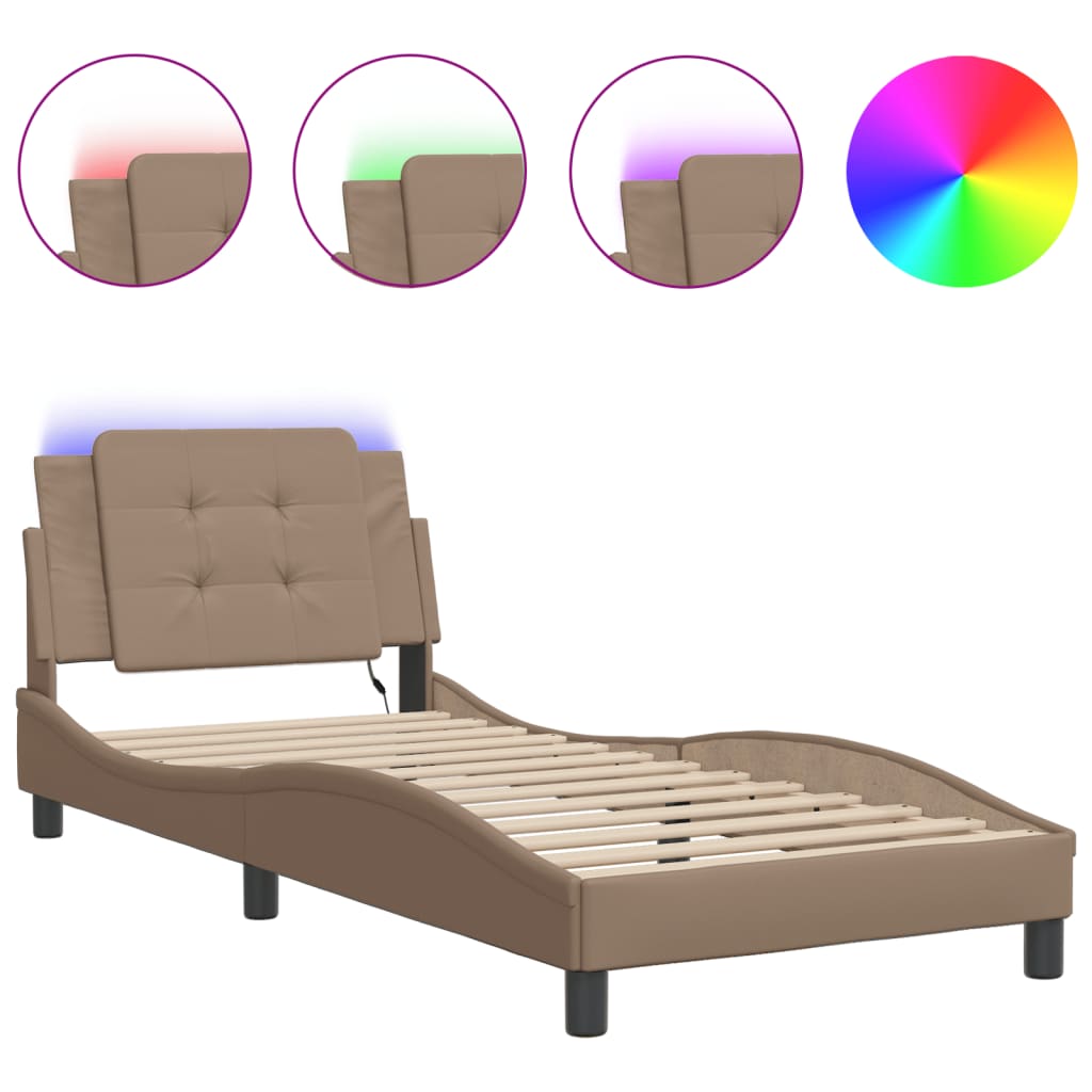 sengeramme med LED uden madras Zadar 100x200 cm cappuccinofarvet