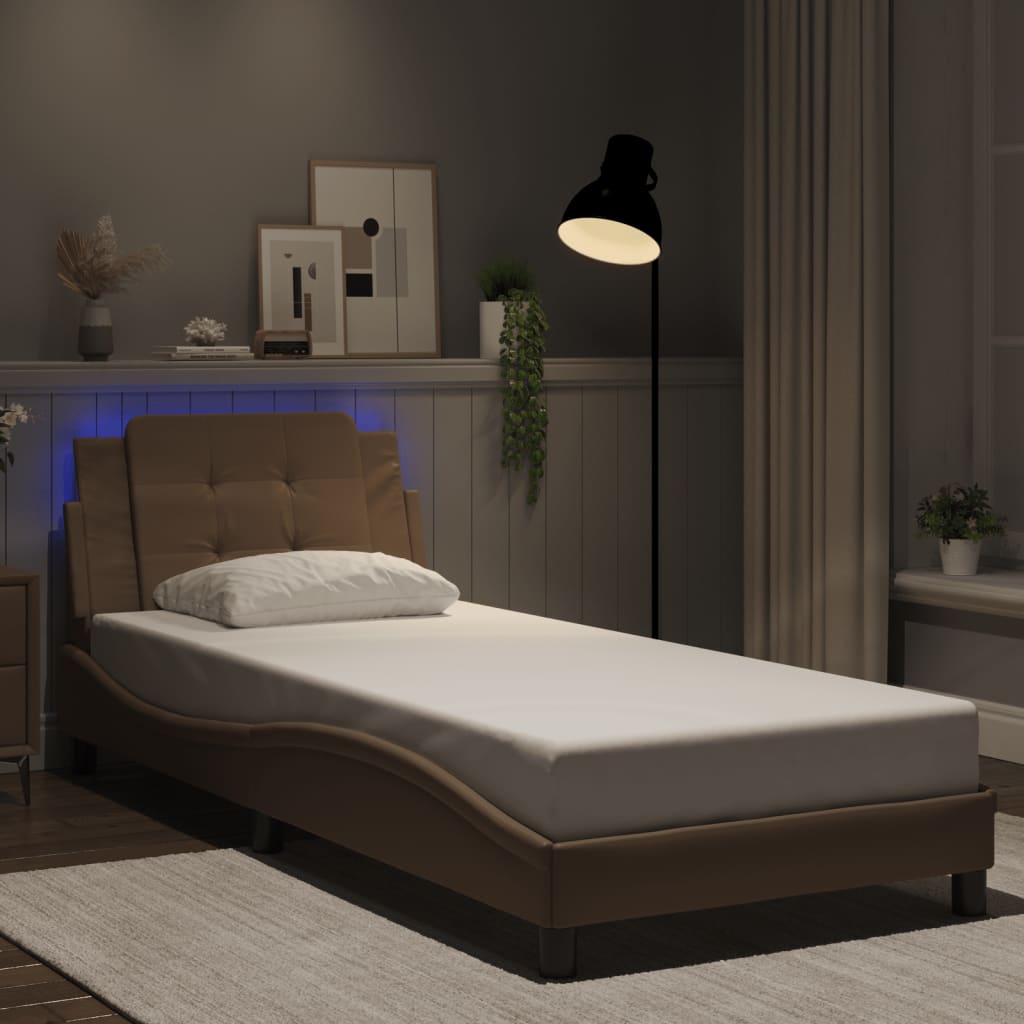 sengeramme med LED uden madras Zadar 100x200 cm cappuccinofarvet