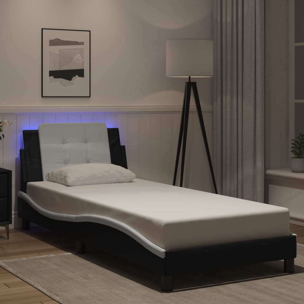 sengeramme med LED uden madras Zadar 100x200 cm sort og hvid