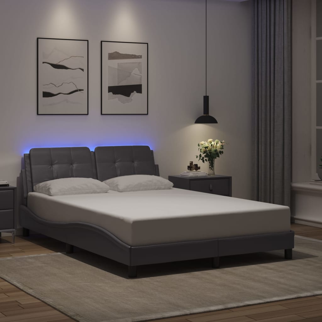 sengeramme med LED uden madras Zadar 140x190 cm grå