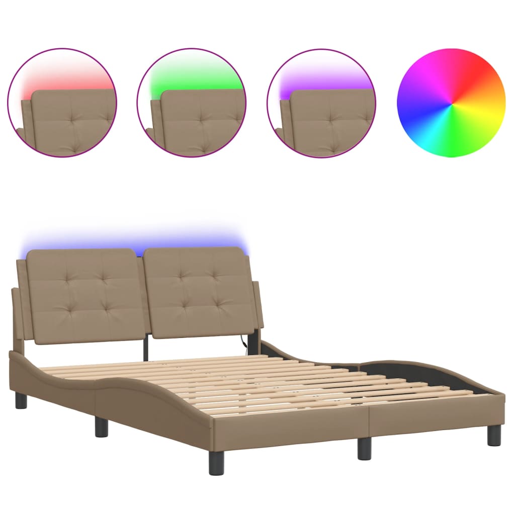 sengeramme med LED uden madras Zadar 140x200 cm cappuccinofarvet