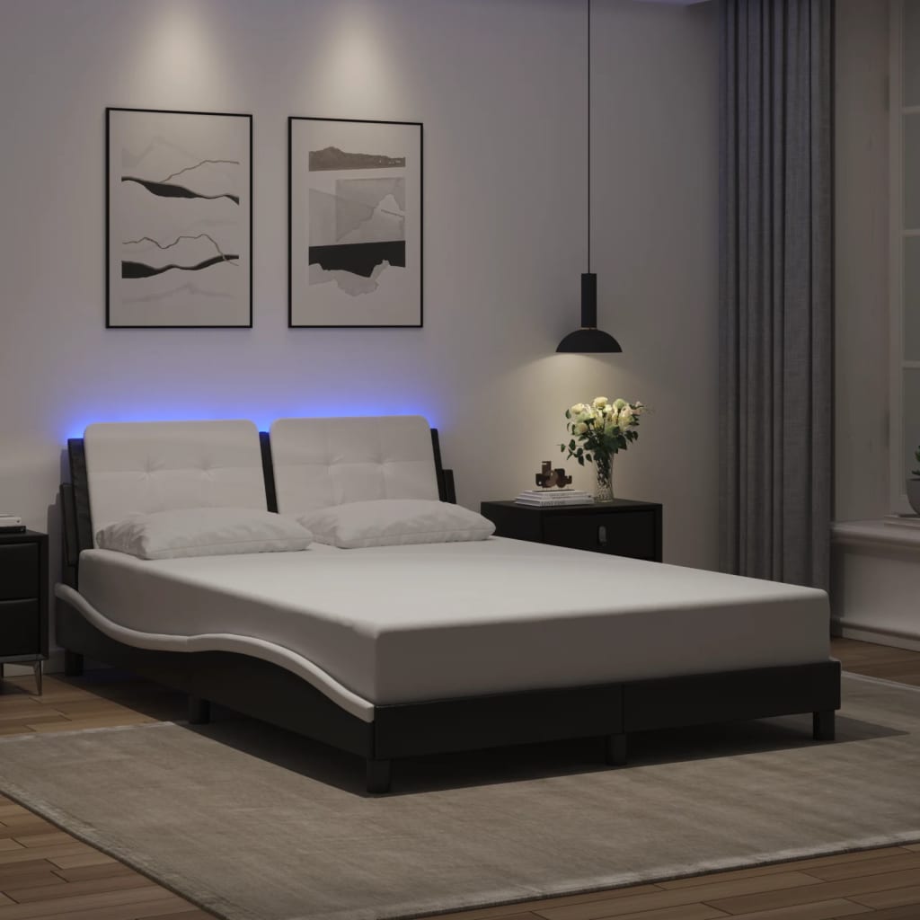 sengeramme med LED uden madras Zadar 140x200 cm sort og hvid