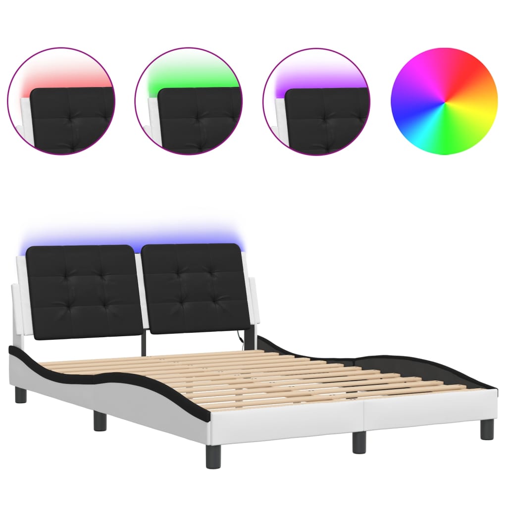 sengeramme med LED uden madras Zadar 140x200 cm hvid og sort