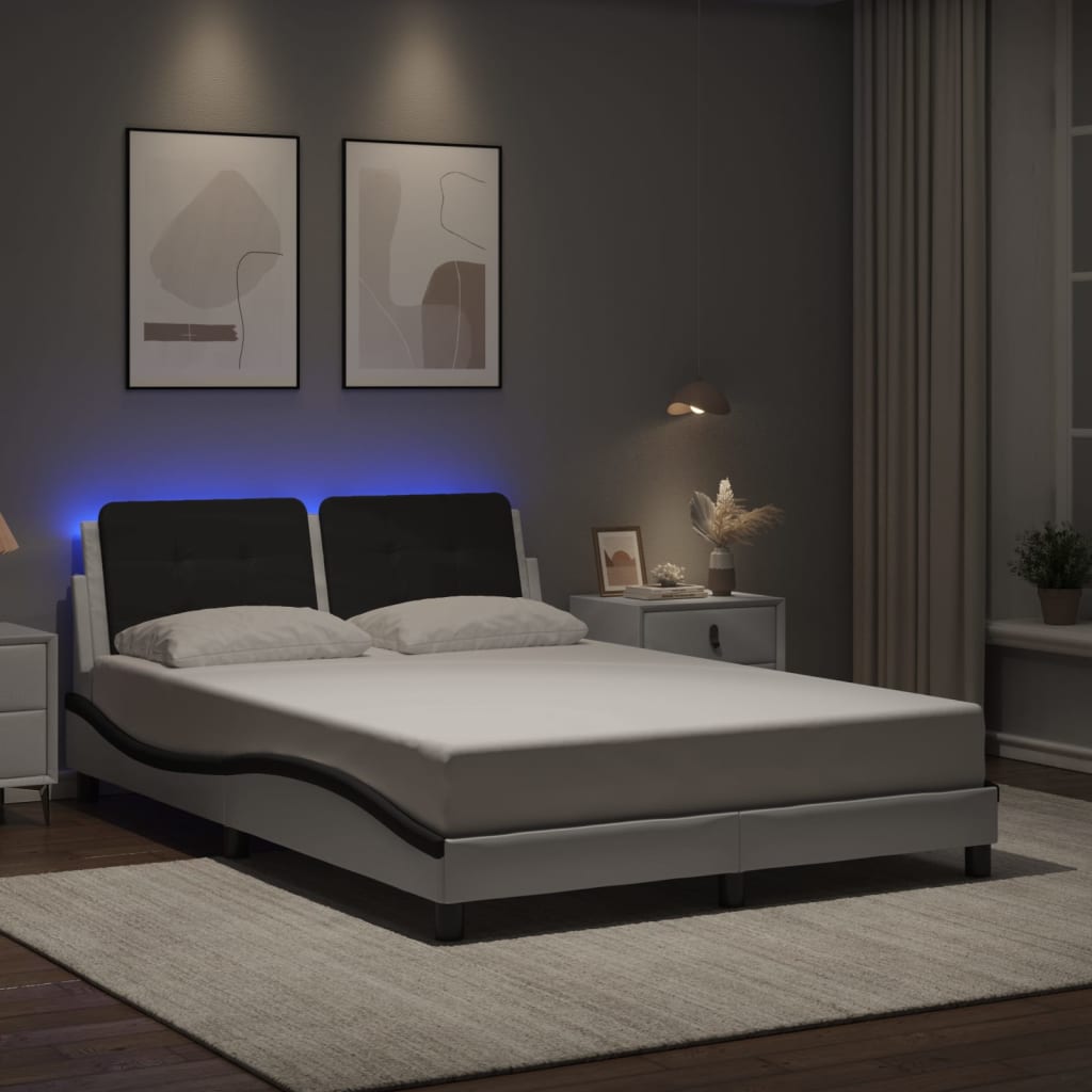 sengeramme med LED uden madras Zadar 140x200 cm hvid og sort