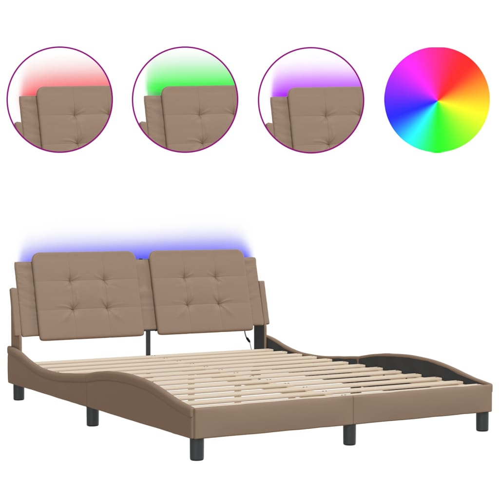 sengeramme med LED uden madras Zadar 160x200 cm cappuccinofarvet