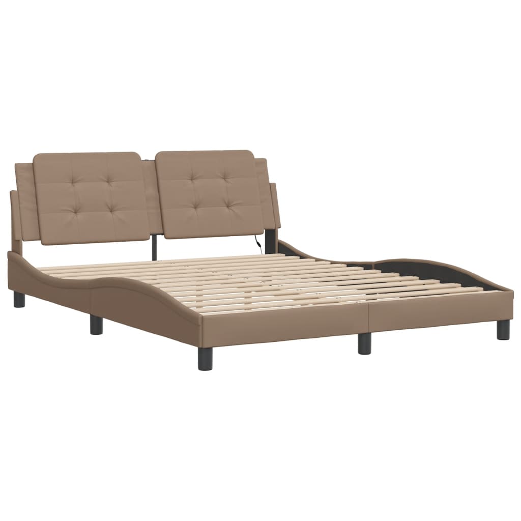sengeramme med LED uden madras Zadar 160x200 cm cappuccinofarvet