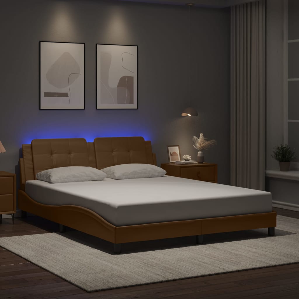 sengeramme med LED uden madras Zadar 160x200 cm cappuccinofarvet