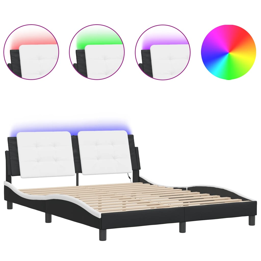 sengeramme med LED uden madras Zadar 160x200 cm sort og hvid