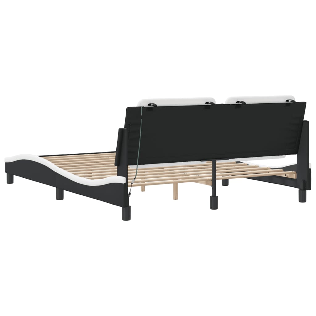 sengeramme med LED uden madras Zadar 160x200 cm sort og hvid
