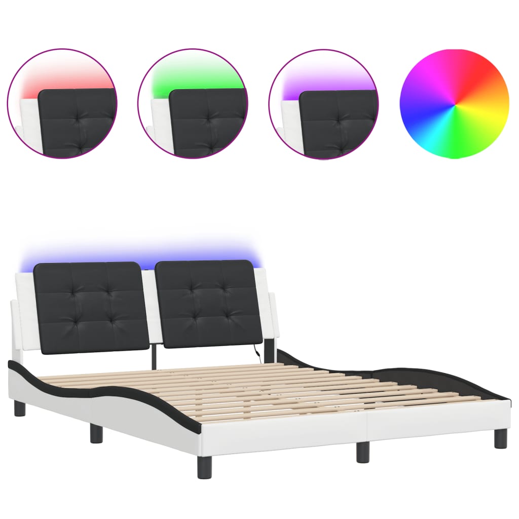 sengeramme med LED uden madras Zadar 160x200 cm hvid og sort