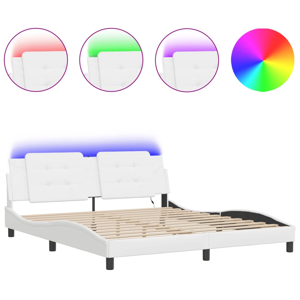 sengeramme med LED uden madras Zadar 180x200 cm sort og hvid