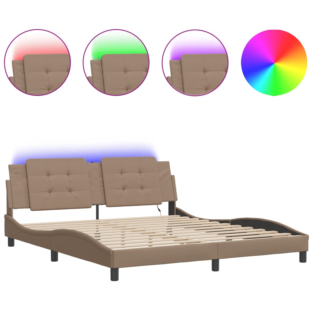 sengeramme med LED uden madras Zadar 180x200 cm cappuccinofarvet