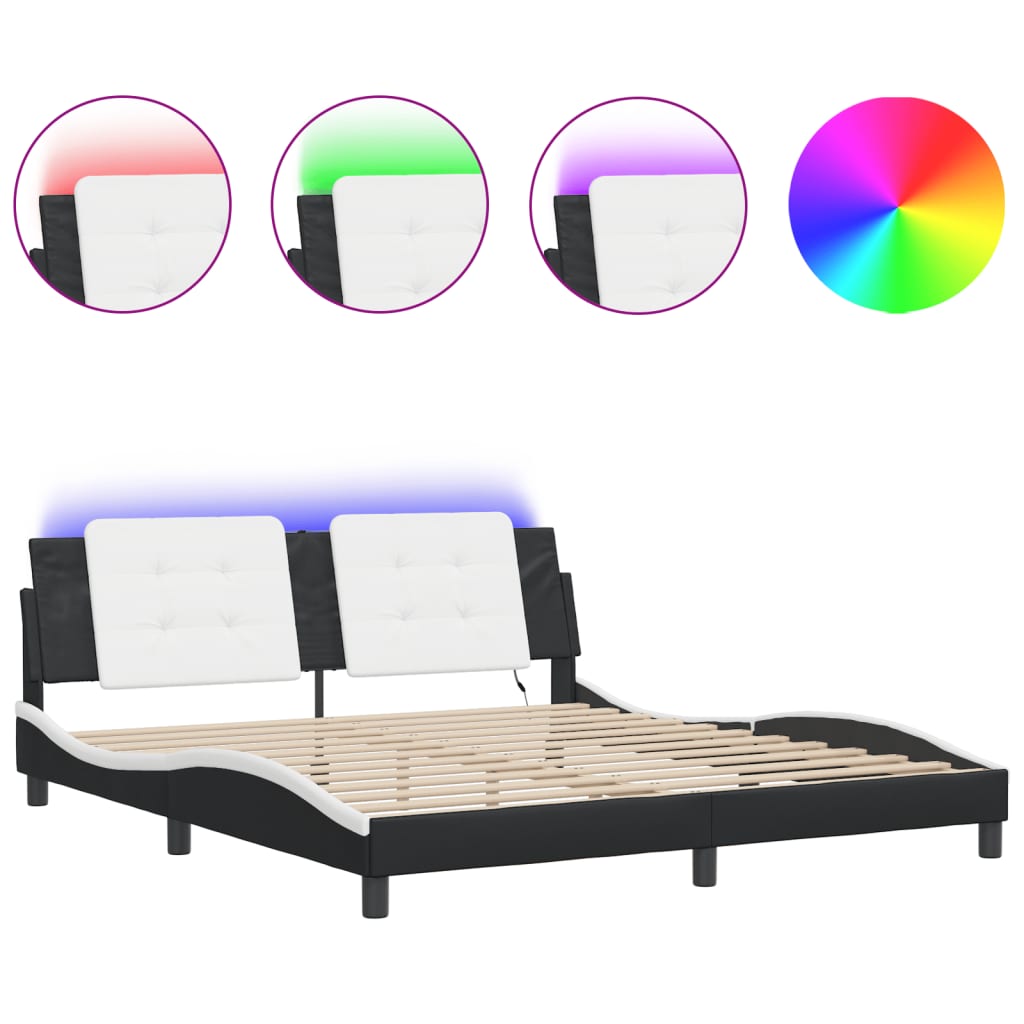 sengeramme med LED uden madras Zadar 180x200 cm sort og hvid