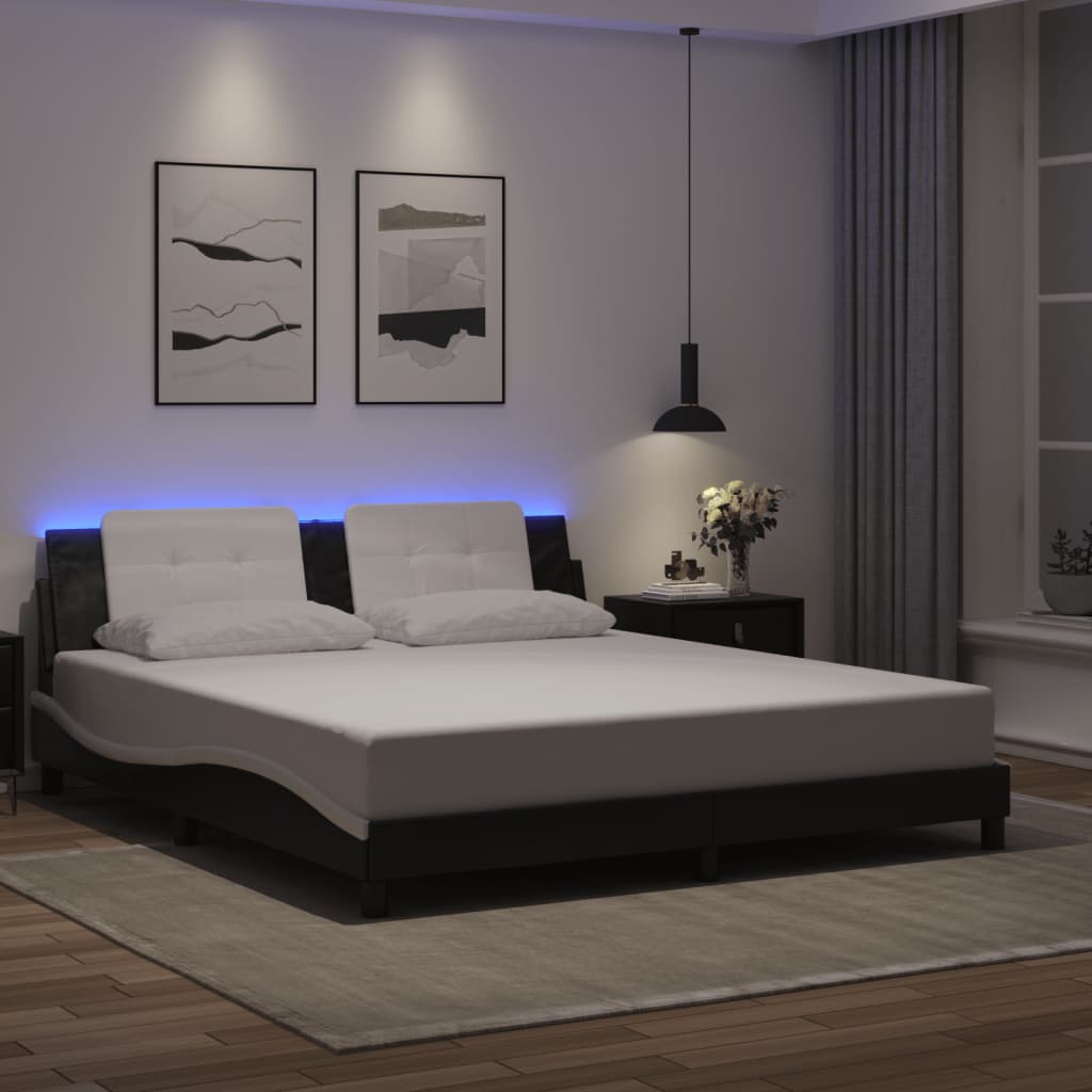 sengeramme med LED uden madras Zadar 180x200 cm sort og hvid