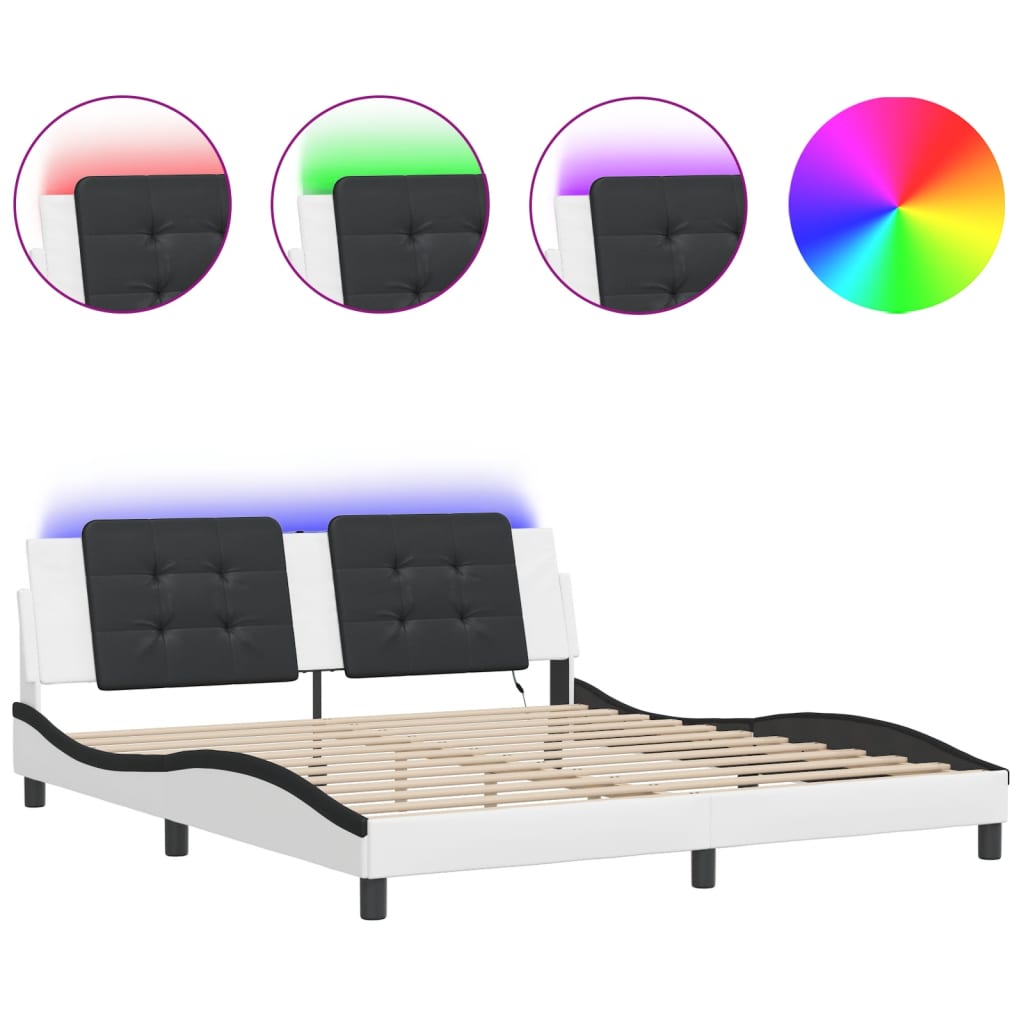 sengeramme med LED uden madras Zadar 180x200 cm sort og hvid