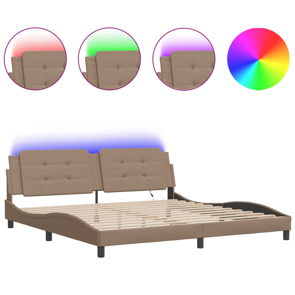 sengeramme med LED uden madras Zadar 200x200 cm cappuccinofarvet