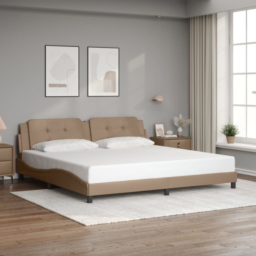 sengeramme med LED uden madras Zadar 200x200 cm cappuccinofarvet