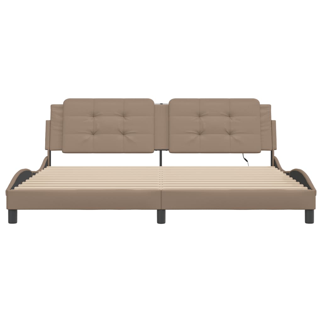 sengeramme med LED uden madras Zadar 200x200 cm cappuccinofarvet