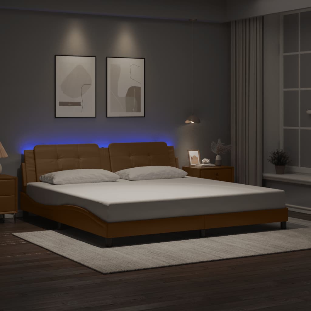 sengeramme med LED uden madras Zadar 200x200 cm cappuccinofarvet