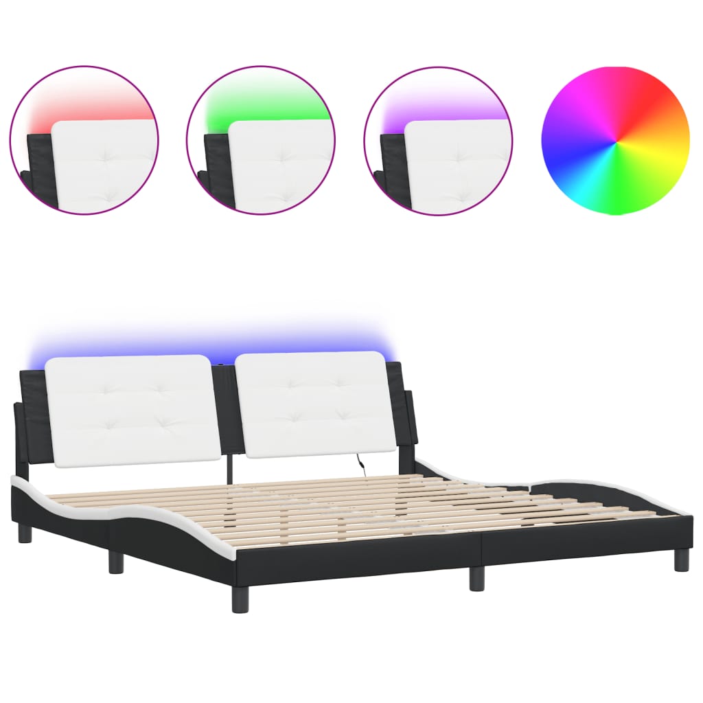 sengeramme med LED uden madras Zadar 200x200 cm sort og hvid