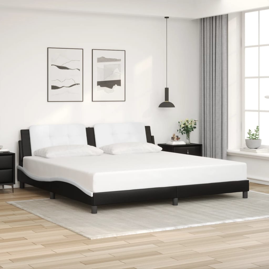 sengeramme med LED uden madras Zadar 200x200 cm sort og hvid