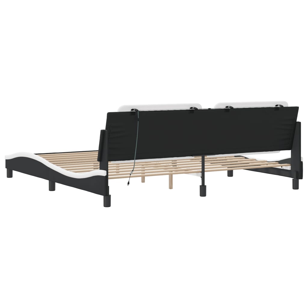sengeramme med LED uden madras Zadar 200x200 cm sort og hvid
