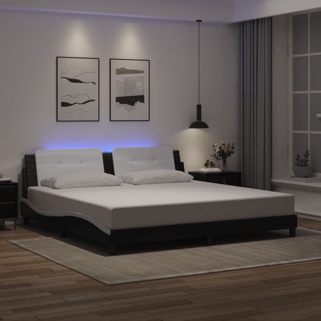 sengeramme med LED uden madras Zadar 200x200 cm sort og hvid