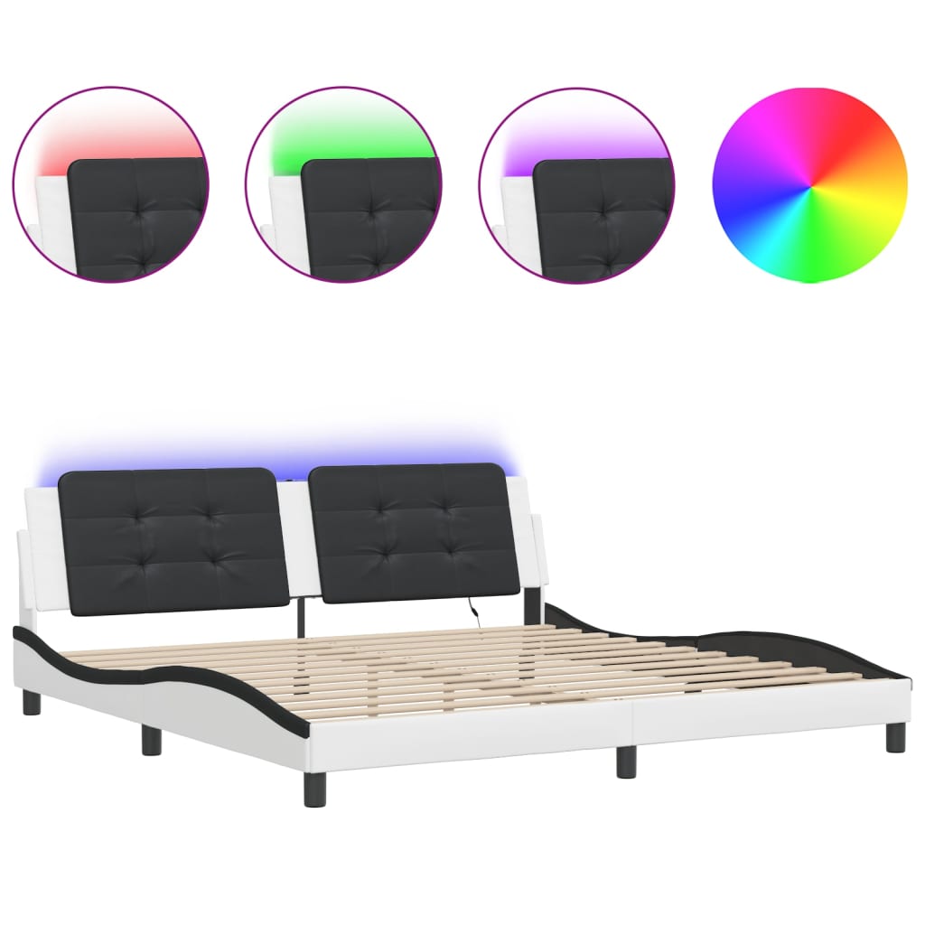sengeramme med LED uden madras Zadar 200x200 cm hvid og sort