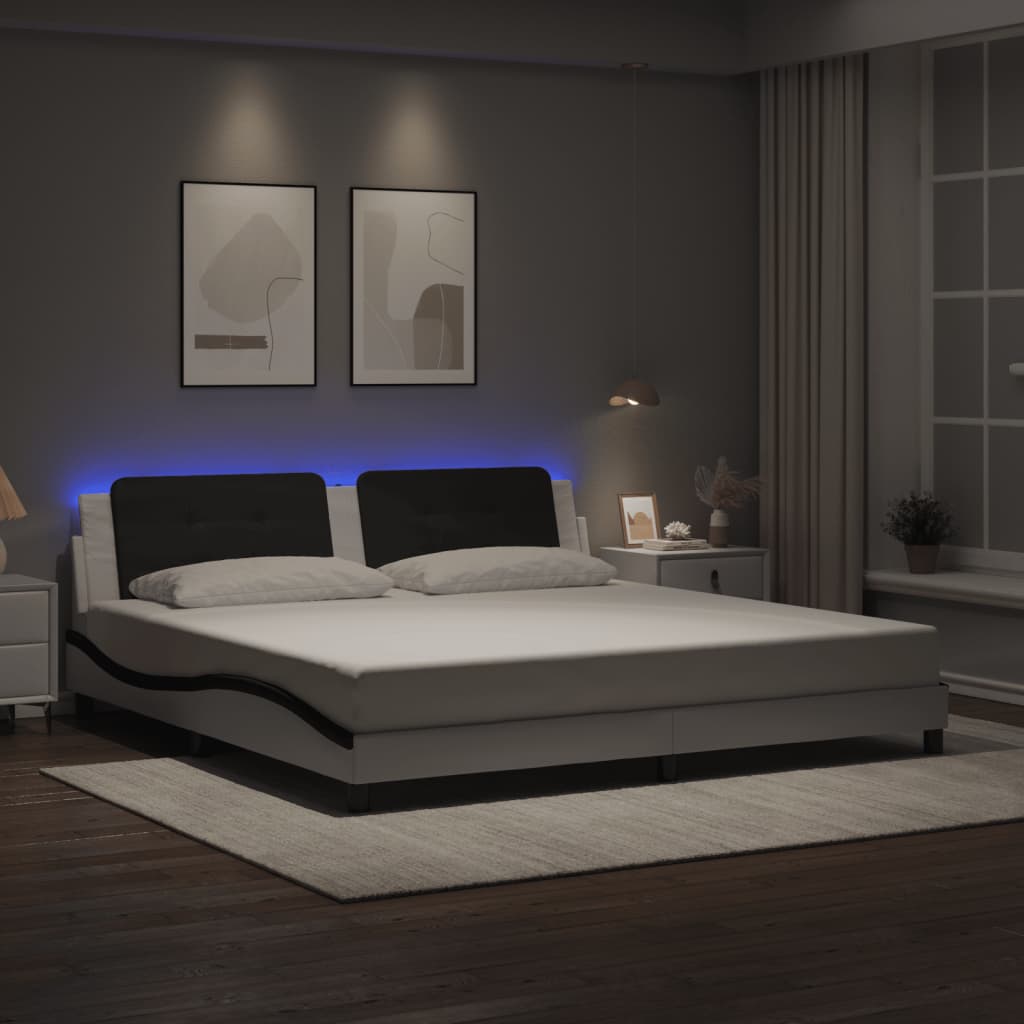sengeramme med LED uden madras Zadar 200x200 cm hvid og sort