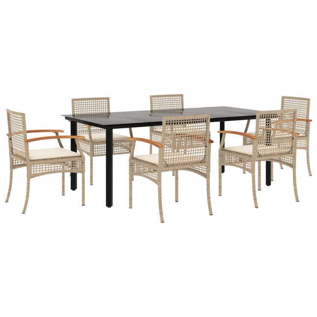 spisebordssæt til haven 7 dele med hynder polyrattan beige