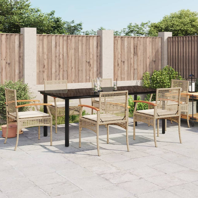 spisebordssæt til haven 7 dele med hynder polyrattan beige