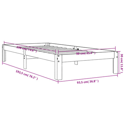sengeramme uden madras 90x190 cm massivt fyrretræ gyldenbrun