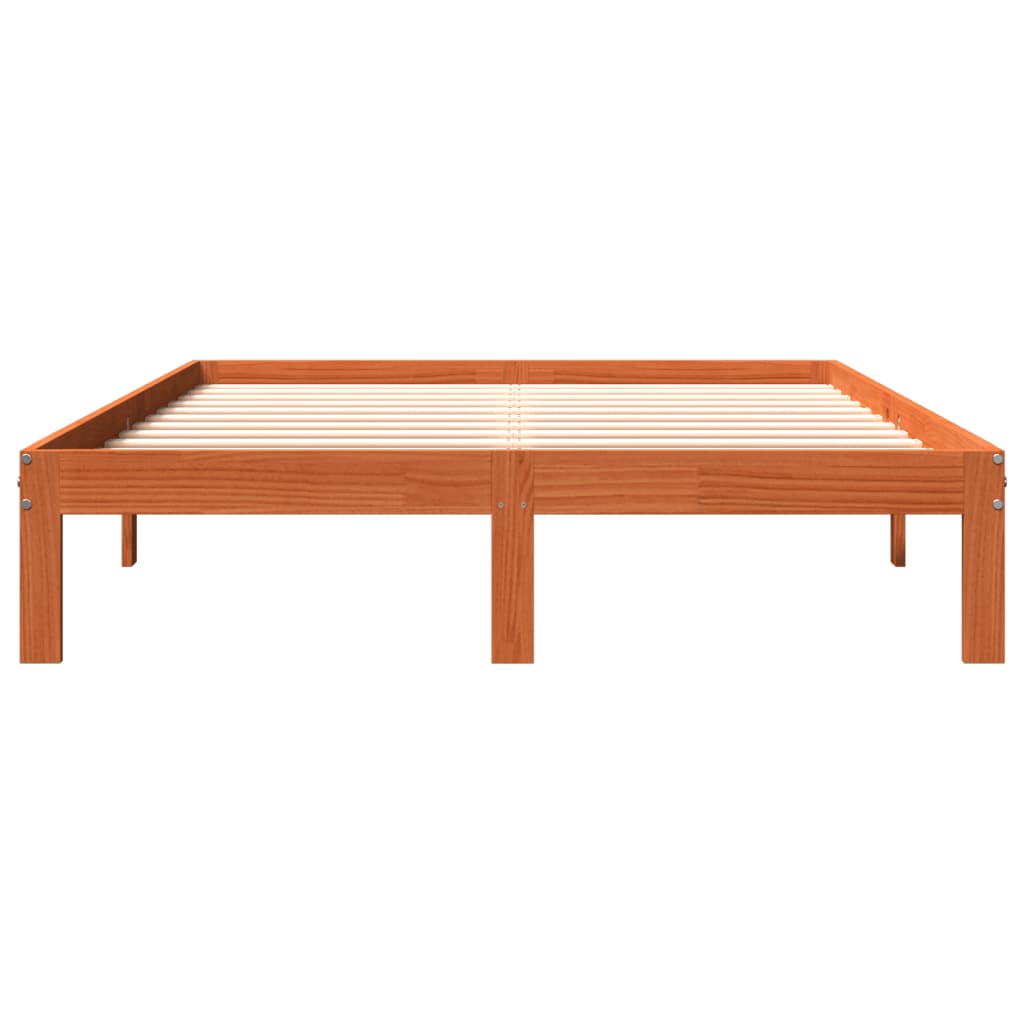 sengeramme uden madras 135x190 cm massivt fyrretræ brun